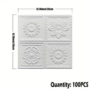 TEMU 3mm 두께의 3D 플로럴 패턴 XPE 폼 벽지 100개입 (3Mm 두께의 자가 점착식) | 간편한 부착 및 청소, 얼룩 방지 | 가정용 천장 업그레이드 및 벽 장식에 적합 | 소파 및 TV 테이블 뒷면의 충돌로부터 보호에 좋습니다.