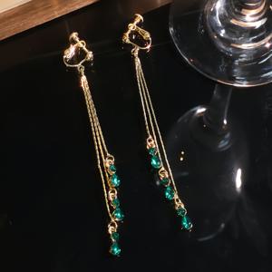 TEMU 빈티지 우아한 물방울 라인스톤 반짝이는 비즈 태슬 클립온 귀걸이, 피어싱 필요 없음