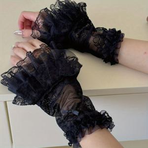 TEMU 여성용 레이스 커프 슬리브 2개 세트 - 플로럴 프린트가 있는 탄력 있는 손가락 없는 암 슬리브, 캐주얼 아웃팅을 위한 가벼운 여름 패션 액세서리, 귀여운 & 다재다능한 스타일, 장식 레이스 슬리브, 우아한 레이스 디테일|팔토시