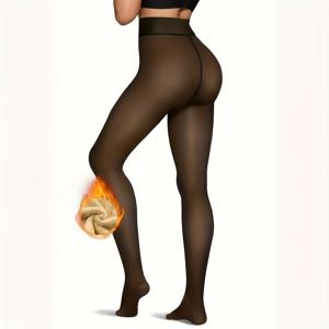 TEMU [4가지 사이즈] 여성용 안감 포티드 타이츠, 겨울용 보온, 슬림핏, 시스루 디자인, 두꺼운 보온 레깅스, 야외 활동 및 일상복용