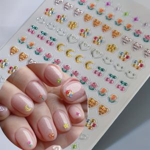 TEMU 1개 (1pc) 5D 엠보싱 젤리 네일 스티커 - 자체 접착식 플로럴, 하트 & 초승달 - 파스텔 & 밝은 색상 (핑크, 옐로우, 그린, 블루, 오렌지, 퍼플, 골든, 틸, 레드, 브라운, 블랙, 화이트, 클리어) - 광택 젤리 마감 - 여성용, 매니큐어, 페디큐어, 파티, 일상용 - 쉬운 적용 네일 , 파티 액세서리|네일스티커