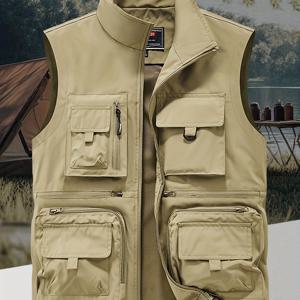 TEMU 남성용 헤비듀티 작업 조끼 - 다중 포켓이 있는 민소매 아웃도어 재킷, 스탠드 칼라 - 비신축성 원단으로 하이킹, 건설, 캠핑에 적합 - 봄/가을 레이어링 필수품 - 빨강 및 기타 색상 제공 - 쉬운 관리 디자인, 하이킹 장비, 건설 의류, 기능적 패션, 내구성 있는 원단, 건설 의류, 캐주얼 작업복, 폴리에스터 의류, 하이킹 의류, 활동적인 남성