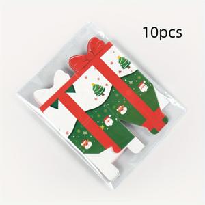 TEMU 2026년 신제품 10개 세트 레드 보우 크리스마스 선물 상자 - 축제 눈꽃과 나무 디자인의 미니 접이식 종이 선물 상자, 휴일 파티 용품, 고품질 종이, 크리스마스 장식 및 선물 포장용품