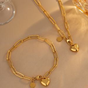 TEMU 2개/세트 다용도 니치 스테인리스 스틸 18K 금도금 저자극성 변색 없는 하트 목걸이와 팔찌, 남녀 공용, 일상, 축제, 선물용으로 완벽, 사계절 착용 가능|남자팔찌|남자목걸이