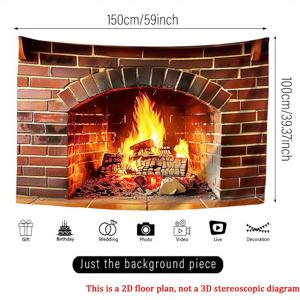 TEMU 2D 평면, 2D 평면 인쇄 파티 배너 1개 벽돌 벽난로 불꽃 뷰 배경 배너 HD 인쇄 배경 소품 벽 장식, 포토부스, 생일 기념일 파티 용품, 휴일 액세서리 및 장식품, 실내외 내구성, 2D 평면|인테리어소품