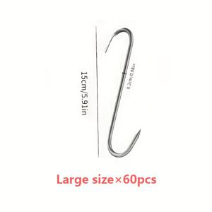 TEMU 60개 헤비듀티 상업용 스테인리스 스틸 고기 후크 세트 - 20x5.91인치 정육용 후크, 소고기, 칠면조, 햄, 양고기용 - 흡연, 도축, 바베큐, 정육용 곡선형 걸이 후크 - 내구성 있는 방청 후크, 전문 주방용