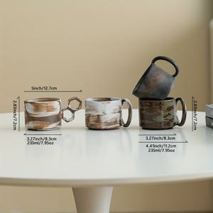 TEMU 235ml 용량의 창의적인 기하학 테마 빈티지 세라믹 커피 머그 4개 세트입니다. 이 독특하고 스타일리시한 머그는 일상적인 사용, 테마 파티 또는 카페에 적합하며, 선물로도 좋습니다.