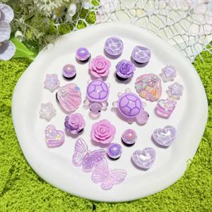 TEMU 24개 보라색 거북이 껍질 나비 장미 신발 꽃 슬리퍼, 샌들, 가든슈즈 및 비치웨어용 DIY 탈부착 액세서리