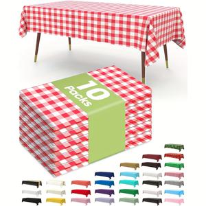 TEMU 10개 레드 & 화이트 체크무늬 플라스틱 테이블보, 장식용 일회용 레드 & 화이트 깅엄 테이블보, 피크닉 농장 생일 결혼식 직사각형 파티 테이블보, 54x108인치 크리스마스 요소 테이블 세팅 장식
