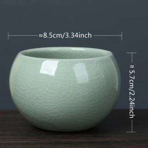 TEMU 일본 스타일 세라믹 화분 - 아이스 크래킹 패턴, 배수구 포함 소형 원형 화분, 광택 있는 흰색 & 민트 그린 유약, 내구성 있는 실내/실외 분재 및 다육식물용 플랜터, 사무실·발코니·창가 장식용 멀티퍼포즈