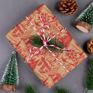 TEMU 1롤 크리스마스 크래프트 포장지 - 빨간색 & 갈색 산타클로스와 크리스마스 트리 패턴 - 대형 롤 (17인치 x 16.4피트) 두꺼운 찢김 방지 크래프트지, 선물 포장, DIY 공예, 크리스마스 장식용 - 파티용 대량 롤|DIY