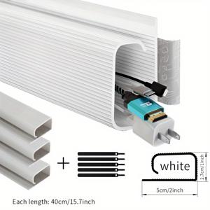 TEMU 3개 세트 무드릴 PVC 케이블 트레이, 15.7인치 컴퓨터 모니터/PC 코드 정리용 셀프 접착식 언더 데스크 케이블 오거나이저 + 케이블 타이 5개 포함|컴퓨터책상