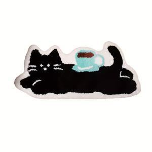 TEMU 1개 창의적인 블랙 커피 고양이 봉제 러그, 부드럽고 세탁 가능한 불규칙 카펫, 귀여운 인스타 스타일 홈 러그, 거실, 침실 및 서재에 적합, 휴일 선물 및 분위기 연출에 완벽.