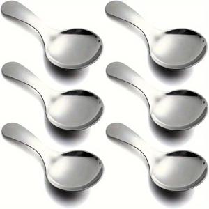 TEMU 6개 세트 스테인리스 미니 숟가락, 8.89cm 짧은 손잡이 소금스푼, 조미료·디저트·커피·케이크·조리용 주방 도구, 식기