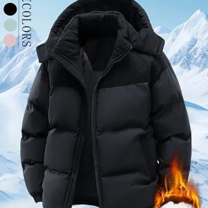 TEMU 남성용 컬러블록 후드 자켓, 코듀로이 패치워크 빈티지 실루엣, 보온 퍼 충전, 사계절 추운 날씨 출퇴근 및 아웃도어 착용