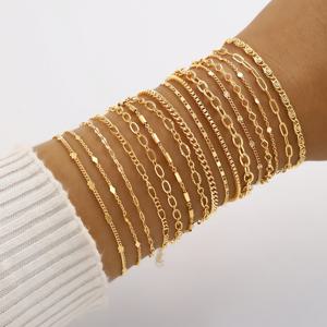 TEMU 16개 패셔너블 우아한 레트로 디자인 다층 기하학적 하트 텍스처 잠금 체인 박스 체인 플레인 체인 팔찌 세트 (휴일 휴가 파티 데이트 선물 데일리 출퇴근 착용)