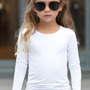 TEMU 여아용 단색 긴팔 티셔츠, 부드럽고 편안하며 통기성이 좋으며 활용도도 높습니다.