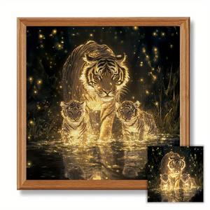 TEMU 1 IILYOWJ 5D 페인팅 키트 - 자체 발광 효과의 빛나는 호랑이 가족, 40x40cm/15.7x15.7