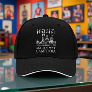 TEMU 1개 야구 모자 - 가볍고 통기성 좋은 조절 가능한 스트랩 여행, 체육관, 러닝용 캄보디아 앙코르와트 사원 디자인 커플 매칭 블랙 문화 유산 모자 - 이상적인 캄보디아 여행 기념품 선물, 체육관 액세서리, 스타일리시 헤드웨어, 내구성 있는 제작, 페스티벌 패션 액세서리