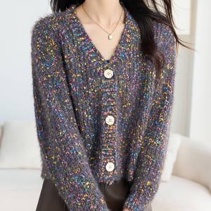 TEMU 여성용 컬러풀 버튼업 가디건, 편안한 핏과 긴팔 디자인, V넥, 가을과 겨울의 캐주얼 외출 및 데이트에 완벽하며 여성에게 이상적인 선물|반팔니트