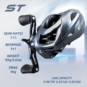 TEMU XSHARKS ST 시리즈 물방울 릴은 7.1:1의 고속비율, 159그램의 가벼운 바디, 4KG의 견인력, 자석 시스템, 민물 및 바닷물 모두에 적합한 짧은 샤프트 컵을 특징으로 합니다.