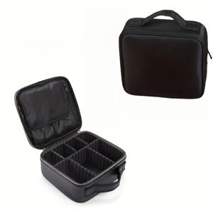 TEMU 대용량 메이크업 정리 가방 - 내구성 있는 옥스포드 원단 화장품 케이스, 다중 수납공간, 휴대용 여행 세면도구 파우치 (브러쉬, 립스틱 & 뷰티 필수품), 블랙, 슬림 디자인, 튼튼한 지퍼 클로저