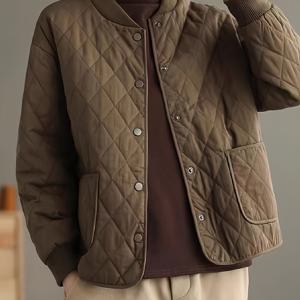 TEMU 신상 가을/겨울 빈티지 야구 스타일 퀼팅 재킷, 루즈핏 및 얇은 안감.