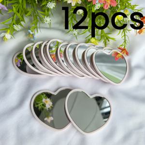 TEMU 맞춤 제작 가능한 하트 모양 휴대용 거울 12개 세트 - 핑크, 화이트, 블랙 색상으로 제공되며, 심플하고 컴팩트한 디자인, 가볍고 여행, 홈 데코, 생일 및 웨딩 파티 선물, 그리고 홍보용품으로 완벽합니다.