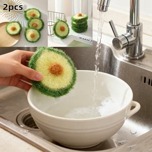 TEMU 2개, 폴리에스터 손수제작 천, 창의적인 과일 디자인의 식기건조타월, 세탁 가능한 청소브러시, 청소용품, 4.52인치