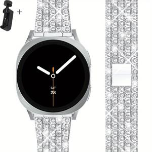 TEMU 삼성 8/8 클래식 밴드용 커넥터 세트 + 고급스러운 블링 메탈 스트랩 + 여성/남성용 도구 40mm 44mm 46mm, 삼성 8/8 클래식 스마트워치 액세서리용 화려한 주얼리 스테인리스 스틸 팔찌 손목 밴드|남자팔찌