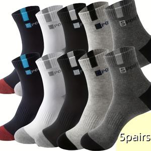 TEMU 통기성이 뛰어난 남성용 스포츠 양말 20켤레 (10켤레 / 5켤레), 패션 레터링 프린트 고탄력 아웃도어 러닝 양말