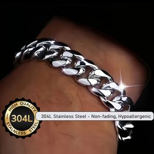 TEMU 1개 남성용 헤비듀티 304 스테인리스 스틸 쿠바 링크 팔찌 - 인터로킹 체인, 저자극성, 변색 방지, 광택 유지, 사계절 일상 & 정장용 주얼리 - 아버지의 날 선물로 이상적 (생일/기념일) - 남성 정장 & 캐주얼 복장에 적합한 내구성 있는 인터로킹 디자인 - 7mm 폭, Y2K/고스 스타일, 모든 연한 베이지 톤에 적합, 관리 불필요