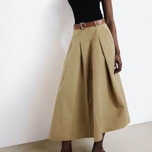 TEMU 여성용 우아한 A라인 맥시 드레스 - PU 벨트 & 우산 헴 디자인, 벨 스커트, 단색 롱 드레스 (웨딩, 파티용), 봄/가을 정장 & 캐주얼 웨어 (스트레치 없음, 세탁기 사용 가능)