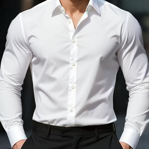 TEMU 2025 남성 비즈니스 셔츠 - 주름 방지 스트레치 솔리드 컬러 드레스 셔츠, 직장에서 입기 좋은 데일리웨어, 내구성 높은 고품질 스티칭, 매끄러운 질감, 클래식 블랙/화이트/블루 컬러, 아이스 실키 섬유 소재 통기성 좋은 여름용 가벼운 착용감, 할로윈, 크리스마스 파티 및 직장 출근 필수 아이템|남자셔츠|셔츠|남자옷