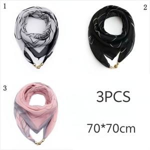 TEMU 3피스 패션 스카프: 블랙, 화이트 & 그레이로 세련된 멋, 핑크로 달콤하고 부드러운 분위기. 가벼운 소재와 독특한 라인 패턴, 섬세한 메탈 버클로 디테일 강조. 출퇴근, 애프터눈 티, 쇼핑, 데이트에 완벽. 세련된 스타일을 원하는 전문가나 달콤한 룩을 선호하는 이들에게 이상적