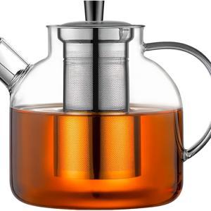 TEMU 대형 유리 찻주전자 (분리 가능한 스트레이너 및 뚜껑 포함), 전자레인지 & 식기세척기 사용 가능, 잎차 주입용, 세련된 유리 제품, 광택 메탈 마감, 내구성 강화, 고급 주방 도구, 휴일 선물, 주방 애호가를 위한 필수품