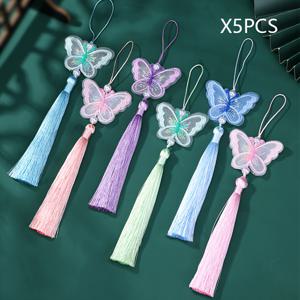 TEMU DIY 공예용 컬러풀 나비 태슬 양면 레이스 5개 세트, 중국 스타일 고대 그라데이션 비즈 펜던트, 책갈피 및 의류 액세서리, 향로 가방 참 장식 (23cm/9.05인치)