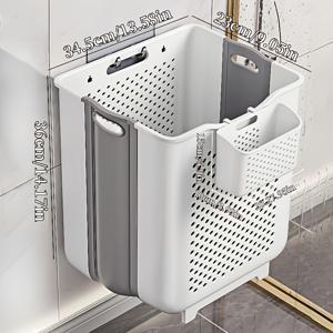 TEMU 화이트 다기능 접이식 빨래바구니 - 욕실용 벽걸이 세탁 바스켓, 세탁실 및 가정용, 심플 모던 디자인, 중형 사이즈, 더러운 옷 보관에 편리한 정돈된 환경 유지, 빨래 바구니, 공간절약 솔루션,욕실 수납,현대적인 저장 공간, 디자인,컴팩트 디자인,벽걸이 빨래바구니,바쁜 가정들,아파트 거주자|빨래바구니