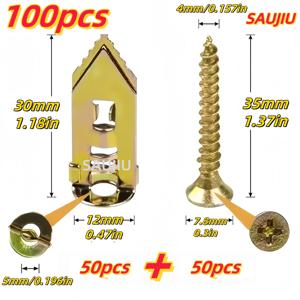 TEMU 셀프 드릴링 건식벽체 앵커 키트 12x30/12x40mm - 80/100/160/200개 옵션, 헤비듀티 아연 도금, 공구 없이 설치 가능, 석고보드 & 섬유 시멘트용, 벽/프레임/파티오 쉐이드 컬러 코딩 패스너