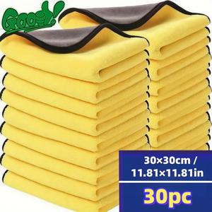 TEMU 30개입 양면 코랄 마이크로파이버 청소천, 고흡수력 재사용 가능 투톤 디자인(노랑&회색), 사각형, 가정용, 주방, 차량, 욕실, 유리 청소, 식기 닦이용