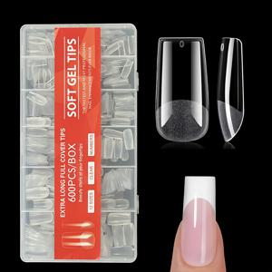 TEMU 미디엄 스퀘어 네일 팁, 600pcs 소프트 젤 프리쉐이프 인조 손톱, 프레스온 아크릴 네일 하프 매트 풀 커버 클리어 프레스온 손톱, 홈 DIY 네일 살롱용 연장 네일팁 12사이즈