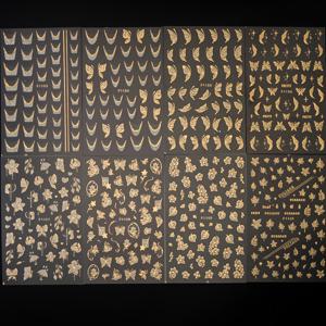 TEMU 8개입 자체 접착 네일 스티커, 골드 글리터 엣지, 나비 & 플로럴 디자인 - 아크릴, 일회용, 반짝이는 마감, 만이큐어 & 페디큐어용 만화 패턴