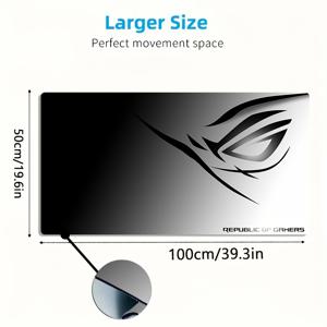 TEMU 검정과 흰색 그라데이션 아이 로고 디자인, 미끄럼 방지 및 세탁 가능한 고무 베이스가 특징인 대형 전자 스포츠 게이밍 마우스 패드입니다. 이 오버사이즈 데스크 매트는 사무실 사용, 컴퓨터 장식 및 데스크탑 장식에 적합합니다.|컴퓨터책상|장패드