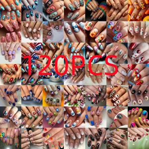 TEMU 믹스 컬러 시리즈 랜덤 72/120개 패치 네일 세트 - 미디엄 스퀘어, 우아한 화이트 프렌치 , 브라운, 블루, 퍼플 그라데이션 글리터 디자인 - 재사용 가능한 인조 네일, 패셔너블한 네일 아트에 적합, 발렌타인데이, 부활절에 적합