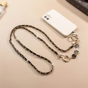 TEMU 패션 카멜리아 체인 메신저 휴대폰 끈, 휴대폰 분실 방지 로프, 메신저백 걸이 체인, 야외 여행 휴대용 액세서리