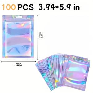 TEMU 100개 레이저 자체 밀봉 백 - 재사용 가능한 방수 PP 재질, 2.36x3.94x2.95x4.7x3.94x5.9인치, 휴대폰 케이스, 담배, 사탕 & 작은 선물에 적합 - 발렌타인데이 & 추수감사절 포장, 선물 가방으로 이상적