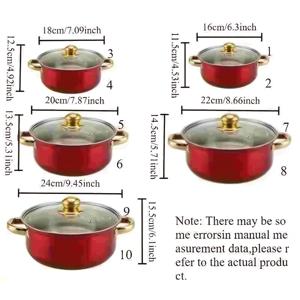 TEMU 스테인리스 스틸 조리기구 세트, 5피스 냄비 + 5개 뚜껑, 스테인리스 스틸 요리 세트, 수프 냄비, 우유 냄비, 두꺼운 소재, 내열 손잡이 및 강화 유리 뚜껑, 수프, 우유, 죽 요리에 적합