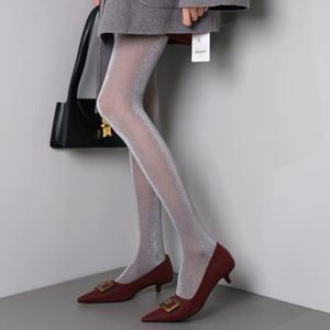 TEMU 여성용 그레이 타이츠 1쌍, 가을 겨울용 얇은 실버 빛, 다용도 데일리웨어, 다리 길이 연장 팬티스타킹