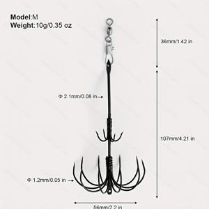 TEMU 새로운 문어 문어 후크, 스테인리스 스틸 긴 손잡이 이중 후크, 전문가용 바다 낚시 및 문어 낚시 도구에 적합.