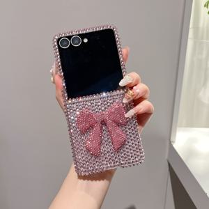 TEMU 삼성 Z 플립 3/4/5/6/7 호환 풀 보우 접이식 휴대폰 케이스, 전체 보호 커버